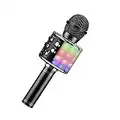 Microfono Karaoke Bluetooth senza fili con luci a LED multicolore, Microfono portatile per macchina da karaoke portatile 4 in 1 per bambini adulti, per Android/iPhone/PC (Black)