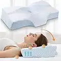 Mkicesky Side Sleeper Contour Memory Foam Pillow, Orthopedic Sleeping Pillow, Ergonomic Cervical Pillow for Neck Pain with Washable Hypoallergenic Pillowcase for Back, Stomach Sleepers (Queen Size)