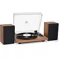 Platine Vinyle Système HiFi Bluetooth, Tourne Disque Vinyle Vintage avec Enceintes d'Etagère, avec Contrepoids Réglable Cartouche Magnétique, Entrée de Sortie Bluetooth pour Les Enregistrements