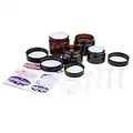 Kare & Kind Refillable Cosmetics Jars Kit - 4X Cosmetics Jars (Amber Glass), 4X Lids, 4X Inner Covers, 39x Labels + 4X Mini Spatula for Easy Filling - for Creams, Essential Oils, Powders, etc.