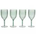 Cambridge CM07655GEU7 Plastic Wine Glass Set – 4 Outdoor/Garden Dining Glasses, Drinking Cups, Diamond Effect BPA-Free Plastic, Reusable, for Holiday Homes, Caravans, Camping, Easy Clean, Fete, Green