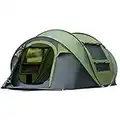 Qisan Automatic Camping Pop-up Tent Outdoor Waterproof Quick-Opening Tents 4 Person Canopy with Carrying Bag Easy to Set up Green