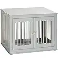 PawHut Dog Crate End Table w/Three Doors, Furniture Style Dog Crate, for Medium Dogs, Indoor Use w/Locks and Latches - Grey