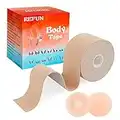 REFUN Cinta de Levantamiento de Senos, sujetador invisible Cinta de Pechos con 1 Pares de Cubre Pezones, boob tape Cinta Adhesiva Push up, Sujetador Adhesivo para Copa A-F