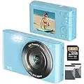 Digital Camera for Kids Teens Boys Girls Adults 4K 44MP with 32GB SD Card, 2.4 Inch Point and Shoot Camera with16X Digital Zoom, Compact Mini Camera Kids Camera for Students Seniors（Blue1）