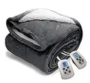 Electric Blanket MicroPlush Sherpa and Reversible Flannel Washable Comfortable with 10 Heat Settings/Safety 10 Hours Auto-Off Controller King Size Bed Blanket（100X90'' Grey）