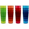 Kryllic Plastic Tumblers, Set of 16 Drinking Glasses - Acrylic Cup Set, Tumbler Set. Break Resistant 20 oz. in 4 Assorted Colors, Restaurant Bar Quality Tumblers. Dishwasher Safe. For Kids & Toddler!