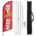 Hot Dogs Swooper Flagge, Hot Dogs Federn Flaggen und Stange, Hot Dog Food Restaurant Werbung Swooper Flaggenmast Kit mit Erdspieß 3 m, Werbefeder Banner Schild für Hot Dogs Business