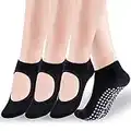 Yoga Socks for Women，Non Slip Grip Socks Ideal for Yoga, Pilates, Pure Barre, Ballet, Dance, Barefoot Workout, 4 Pairs(Black)