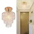 Mini lustre en cristal doré plafonnier 3 niveaux gouttes de pluie pendentif en cristal luminaire décoration lumières pour couloir chambre chambre placard, E26