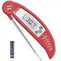 Criacr Meat Thermometer, Digital Cooking Thermometer, Food Thermometer with High Accuracy, Instant Read Foldable Probe Thermometer for Kitchen Cooking, BBQ, Milk, Christmas (Red), Battery Included