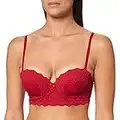 Iris & Lilly Reggiseno Senza Spalline in Pizzo Imbottito Donna, Rosso, 2D