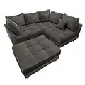 riess-ambiente.de Moderne Wohnlandschaft Kent 220cm grau Samt | Ecksofa Federkern inkl. Hocker und Kissen, Ecksofa mit Schlaffunktion | Sofa in L Form