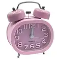 EASEHOME Sveglia a Doppia Campana, Retro Sveglia Silenziosa da Comodino Orologio Sveglia Metallo di Quarzo Analogico 3 Pollici Sveglia Batteria da Viaggio con Luce Notturna e Allarme Forte, Rosa