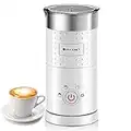 Huogary Electric Milk Frother and Steamer - 4 In 1 Automatic Milk Steamer,300ml/10.1oz Hot& Cold Foam Maker and Milk Warmer For Latte,Cappuccinos,Macchiato,Silent Working,White,120V