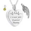 Stfery Pendentif Urne Funéraire Homme, Collier Pendentif Zirconium Acier Inoxydable Argent Novembre Cremation ECG en Forme de Cœur Mama