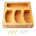 Bamboo Ziplock Bag Storage Organizer for Drawer, Food Storage Bags Organizer Baggie Organizer Holders Dispenser for Kitchen Drawer, Suitable for Gallon, Quart, Sandwich & Snack Bags Variety Size