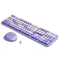 Colorful Wireless Keyboard and Mouse Combo - Soueto 2.4G Full Size Retro Computer Wireless Keybaord and Mouse with Round Key Caps, Cute Mouse with 4 Button for Mac and Windows (Purple)