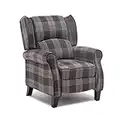 More4Homes EATON WING BACK FIRESIDE CHECK FABRIC RECLINER ARMCHAIR SOFA CHAIR RECLINING CINEMA (Grey)