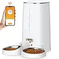 ROJECO Alimentatore Distributore Automatico di Cibo per Cani Gatti Animali 4L Con 2 Ciotola,WiFi 2.4G,Lavabile Con Timer e Ciotola in Acciaio Inox, 1-10 Pasti Al Giorno Per Piccoli Animali Domestici