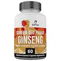 EBYSU Korean Red Ginseng Supplement – Used in Herbal Medicine to Support Cognitive Function, Increase Resistance to Stress & Increase Energy – 60 Vegetarian Capsules (500 mg)