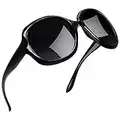 Joopin Oversized Polarized Sunglasses for Women, UV Protection Vintage Ladies Shades Fashion Trendy Designer Big Large Frame Womens Sunglasses (Black)