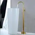 Wffmx Rubinetto Del Bacino, Tutto Il Rame Oro Vasca Da Terra Rubinetto Rubinetto Dell'Acqua Calda E Fredda Canna Di Legno Piedistallo Lavabo Lavabo Cascata Lavandino Rubinetto