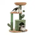 Amazon Brand – Umi Cactus Cat Tree Modern Cactus Shape Cat Scratching Post for Kitten Cat Play Tower with Hammock Fluffy Dangling Balls for Indoor Cats 83.5cm/32.9inches Green