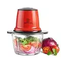 MisterChef® Red Mini Chopper, Blender, Food Processor, 3 bi-Level Blades - Energy Saver 200W with Turbo - 1.5L Food Capacity Glass Bowl - 2 Year Warranty - Metallic Red