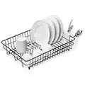 Home Treats Dish Drainer & Plate Rack | Rush Proof Large Black | Rinse Basket For Pots Bowls Plates Utensils | Dish Drainer Rack With Cutlery Basket Included