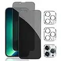 Pehael [2+2 Pack] iPhone 13 Pro Privacy Screen Protector with Camera Lens Protector Full Coverage Anti-Spy Tempered Glass Film 9H Hardness Upgrade Edge Protection Easy Installation Bubble Free [6.1 inch]