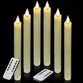 Ymenow Battery Tapered Candles with Remote Timer, 6 Packs 24.5cm Ivory Real Wax LED Flameless Fake Window Candles Flickering with 3D Wick Lights for Christmas Table Home Room Window Decorations