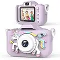 Waayu Upgrade C7 Kids Camera, Christmas Birthday Unicorn Gifts for Girls Boys Age 3-9, 1080P HD Digital Video Selfie Camera for Toddler, Children Toy for 3 4 5 6 7 8 Years Old -Purple