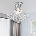 Bestier Modern Silver Crystal Semi-Flush Mount Chandelier Lighting Ceiling Light Fixture Lamp for Diningroom Bathroom Bedroom Livingroom 3 E12 Bulbs Required D13.5 inch X H11.6 inch