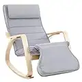 SONGMICS Fauteuil à Bascule, Rocking Chair, avec Repose-pied, Réglable en 5 Niveaux, Charge max 150 kg, Gris LYY42G