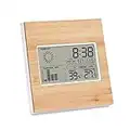 Innenthermometer aus echtem Bambus, Digitaluhr aus Bambusholz, Hygrometer Thermometer, LCD-Kalender mit Komfort-Ikone, Messung von Temperatur & Luftfeuchtigkeit, Wetterstation