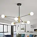 Sputnik Kronleuchter, 6 Flammig Modern Kronleuchter, Schwarz & Gold Nordische Pendelleuchte, E27 Lampenfassung Vintage Deckenleuchte für Schlafzimmer Wohnzimmer Esszimmer Küche [ohne Leuchtmittel]