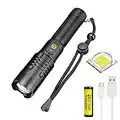 Torche LED XHP50 de 6000 lumens, lampe de poche tactique rechargeable XHP50 Lampes de poche portables avec torche zoomable étanche à 5 modes pour la randonnée, le camping, l'utilisation en extérieur