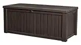 Keter Rockwood Plastic Deck Storage Container Box Outdoor Patio Garden Furniture 150 Gal, Brown