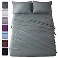 Shilucheng Queen Size 4-Piece Bed Sheets Set Brushed Microfiber 1800 Thread Count Percale - 16" Deep Pocket Egyptian Sheets Beautiful Breathable Wrinkle Free & Fade Resistant (Queen,Dark Grey)