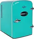 Retro Mini Portable Fridge, 4L Compact Refrigerator for Skincare, Beauty Serum, Face Mask, Personal Cooler, Includes Bonus 12V Car Adapter, Cute Desktop Accessory for Home Office Dorm Travel, Aqua