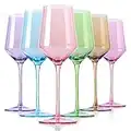 Colored Wine Glasses Set Of 6 - Crystal Colorful Wine Glasses With Long Stem,Wine Glasses with Multi Color,Perfect Colored Wine Stemware for Wine Lover on Wedding,Engagement etc Any Party15oz