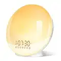 Eveil Lumière LED Radio Réveil Matin Lumineux Lampe de Chevet 20 Niveaux de Luminosité Simulateur d'Aube et Crépuscule 2 Réveils 7 Sons Naturels Fonction Snooze Veilleuse Enfant 7 Couleurs (Jaune)