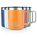 yoelike Insulated Coffee Mug with Handle, 410ml/14oz Double Wall Vacuum Stainless Steel Travel Coffee Mug Spill Proof, Powder Coated Camping Mug for Office Outdoor Hot Cold Drinks Orange