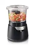 Hamilton Beach Mini Zerkleinerer, Food Processor mit Ein-Hand-Bedientaste, Küchenmaschine elektrisch 700ml, Glasbehälter inkl. Deckel, Multizerkleinerer in Schwarz (72860-CE)