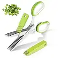 Herb Scissors, Eoaazue Multipurpose 5 Blade Herb Shears, Stainless Steel Sharp Herb Cutter Kitchen Gadgets with Safety Cover and Cleaning Comb for Chopping Chive, Vegetables, Salad, Parsley (Green)