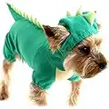 Hotumn Dinosaur Dog Halloween Costume Pet Dino Hoodie for Small Dogs (XS (Pack of 1), Green)