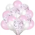 60 Ballons Rose Blanc Confettis. 50 Ballons de Baudruche Rose et Blanc +10 Ballons Latex Transparent avec Confettis pour Deco Anniversaire, Fête Mariage et Decoration Baby Shower