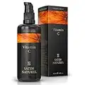 Serum Vitamine C + Acide Hyaluronique BIO 100ml - Serum Visage Illuminateur de Teint - Anti Taches & Hydratant pour une Peau Rajeunie - Soins pour le Visage Vegan à Base d' Aloe Vera - Satin Naturel