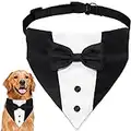GOYOSWA Dog Tuxedo Dog Suit Dog Wedding Bandana Collar with Bow Tie, Adjustable Dog Tux Formal Dog Costumes, Engagement Birthday Gifts for Small Medium Large Dogs Pets (Large: Neck 15”-25”)